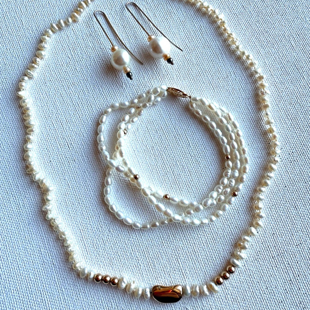 Rare Vintage Migon Faget 14k Red Beans and Rice Necklace w/ Bracelet & Earrings